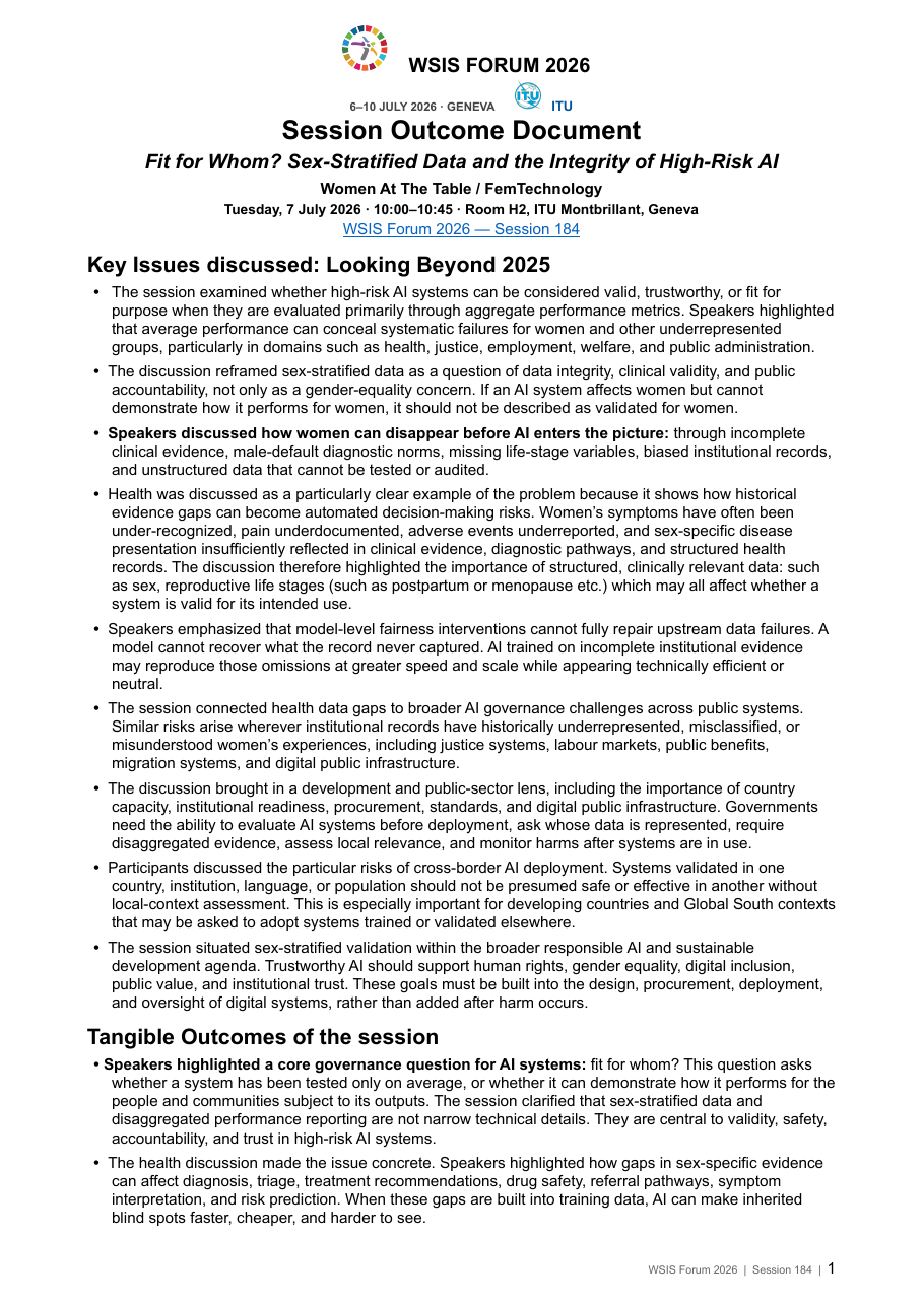 First page of the Fit for Whom session outcome document